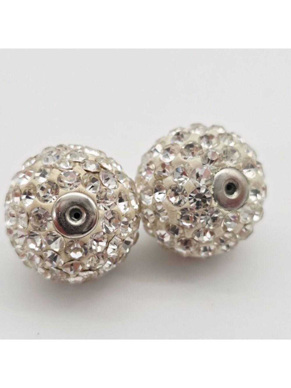 Double Rhinestone Crystal Silver Stud Earrings Silver 1/2" - Picture 6 of 6